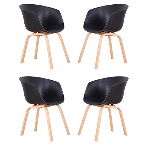 Sedie da pranzo da cucina con braccioli Design ergonomico Sedie da scrivania per ufficio a casa per sala da pranzo Soggiorno Mobili per la casa Sedia da gioco Set di 2/4/6 (Black - Wooden Legs)