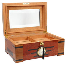 DZSF Cedar Cigar Humidor con umidificatore e igrometro, Grande capacità di Legno Solido Cigar Humidor Serratura incorporata Cigar Box di stoccaggio con Glasstop