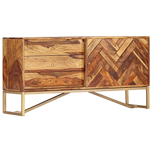 vidaXL Credenza Bassa Stile retrò Artigianale con Cassetti e Ante Madia Armadietto Lucidato 118x30x60 cm Marrone Legno Massello di Sheesham
