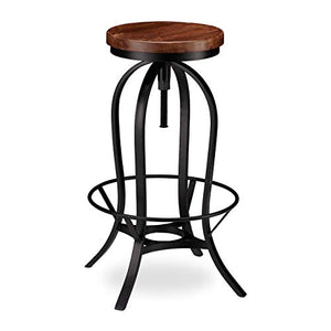 Relaxdays Sgabello da Bar Industrial, Girevole Sedia Rotonda Vintage, Regolabile Altezza fino a 76,5 cm, Nero/Marrone