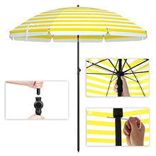 SONGMICS Ombrellone da Spiaggia Ø 2 m, Ombrellone da Giardino con UPF 50+, Inclinabile, Portatile e Antivento, Stecche in Fibra di Vetro, Borsa da Trasporto, Strisce Gialle e Bianche GPU65YW