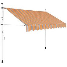 Tenda da sole a scomparsa manuale in altezza, tenda da balcone, 250 cm, a righe gialle e blu, tenda a scomparsa manuale, resistente al sole, alla pioggia e al vento