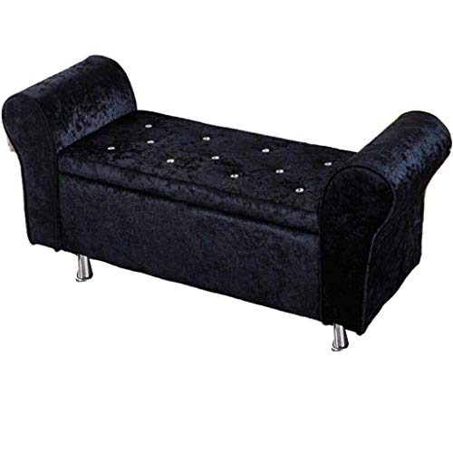 SLINGDA Banco di Stoccaggio Rivestito in Velluto con Braccia,Moderna Letto Panchina Settee,Sgabello A Zaino in Velluto,Scarpe Panca,per La Camera da Letto del Soggiorno Nero 100x40x40cm(39x16x16inch)