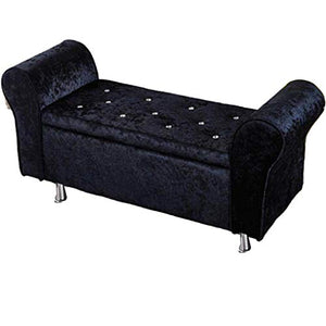 SLINGDA Banco di Stoccaggio Rivestito in Velluto con Braccia,Moderna Letto Panchina Settee,Sgabello A Zaino in Velluto,Scarpe Panca,per La Camera da Letto del Soggiorno Nero 100x40x40cm(39x16x16inch)