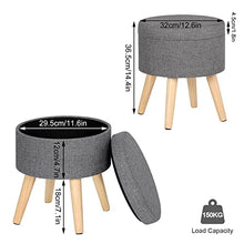 WOLTU SH08hgr Pouf Contenitore Sgabello Basso Sedia Rotonda Poggiapiedi Gambe in Legno Grigio Chiaro