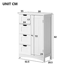 WGYDREAM Comodino Armadietto da Bagno Bianco Cassettiera da Terra Cassettiera in MDF Armadio Alto con 4 Cassetti 1 Porta Organizer Cabinet Montaggio Facile