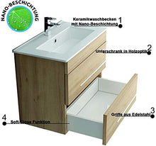 Lavabo in ceramica con mobiletto in rovere opaco, specchio con illuminazione a LED, mobile da bagno per gli ospiti, bagno e lavabo di design a specchio