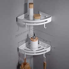Ibergrif M34033W - Mensola Doccia con 2 Ganci, Angolo Organizer per il Bagno, Cestello Portaoggetti, 3M Senza Trapani, Spazio in Alluminio, 2 Confezioni