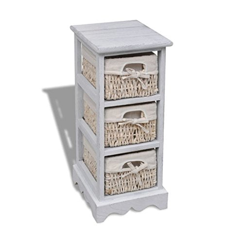 TDSPEU Rastrelliera stoccaggio in Legno Bianco, 3 cestini di Tessitura Dimensioni: 25 x 28 x 58 cm (L x P x A) Armadietti e stipi