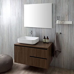 Kiamami Valentina MOBILE BAGNO SOSPESO 90CM NOCE SCURO, LAVABO APPOGGIO, SPECCHIO | SIENA