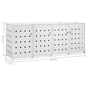 Tidyard Copribidone per Spazzatura Quadruplo per 4 Bidoni in Acciaio Inox da Giardino per Esterno,Copribidone da Giardino per Esterno,Copribidone in Acciaio,Copribidone in Metallo 276x77,5x115 cm