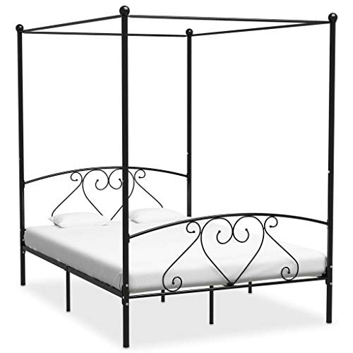 SKM Letto a Baldacchino Nero in Metallo 160x200 cm (27kg)
