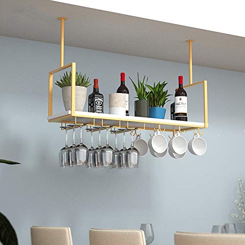 Appendiabiti da Soffitto in Ferro Battuto in Stile Europeo retrò - Portabottiglie in Legno per Uso Domestico, Scaffali Pensili per Ristoranti E Bar, 60 * 30 * 120 Cm/Oro (Size : 60 * 30 * 80cm)