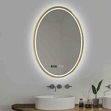 LIYANJJ Specchio Ovale per Specchio da Bagno a Parete con Luce a LED, Specchio cosmetico dimmerabile antiappannamento con Cornice in Alluminio per Camera da Letto e Soggiorno