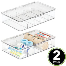 mDesign Porta Medicine – Contenitore plastica Senza BPA impilabile con Coperchio per medicinali – Cassetta Pronto Soccorso a 5 Scomparti per unguenti, Medicine, ECC. – Set da 2 – Trasparente
