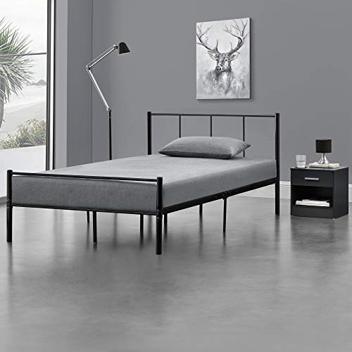 [en.casa] Struttura Letto in Metallo con Testiera e Pediera 120 x 200 cm Nero