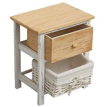 Rebecca Mobili Comodino piccolo, cassettiera con 2 cassetti di vimini, legno, bianco, shabby chic, camera bagno - Misure: 42 x 40 x29 cm (HxLxP) - Art. RE4196