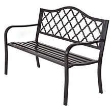 Panca da Giardino Decorativa in Acciaio, Panchina Impermeabile con Schienale a Strisce e Braccioli Ergonomici, con Struttura Robusta e Buon Carico di 240 kg, 127 x 60 x 87 cm (Fiori)