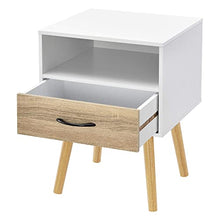 Comodino da Notte con Cassetto e Scomparto Portaoggetti 57 x 42 x 40 cm Tavolino da Divano a 4 Gambe in Legno Tavolo Basso da Salotto/Soggiorno/Camera da Notte - Bianco/Effetto Rovere