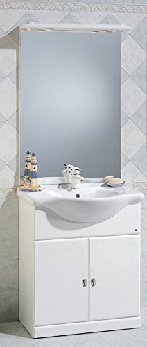 Bagno Italia Mobile Arredo Bagno da cm 75 bianco lucido con lavabo in ceramica e specchio Mobili 1 l