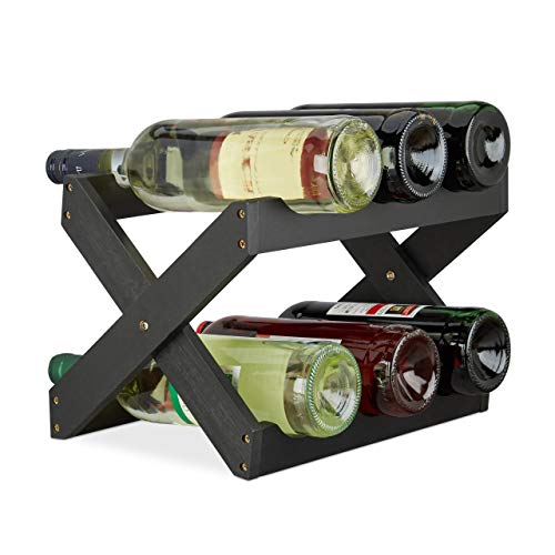 Relaxdays Porta bottiglie vino bambù a forma di X 6 bottiglie cantinetta piccola pieghevole HLP 22x36x20 cm nero