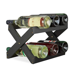 Relaxdays Porta bottiglie vino bambù a forma di X 6 bottiglie cantinetta piccola pieghevole HLP 22x36x20 cm nero