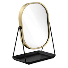 Navaris Specchio Doppio per Trucco Ingrandimento 1x 3x - Specchietto Cosmetico Ovale Make-Up 18x22,6cm - Girevole 360° con Vassoio Portagioie - Oro