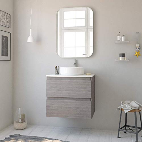 Randalsa Mobili Baltic 60 cm | Oak Chicago | Mobile con 2 cassetti + Piano lavabo + lavabo da appoggio