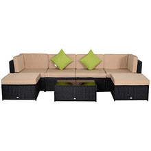 Outsunny Set 7 Pezzi Salotto da Esterni con Poltrona Pouf Tavolino| Mobili da Giardino in Rattan | Colore: Nero, Beige