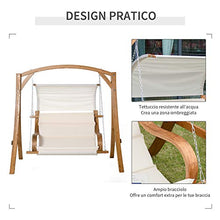 Outsunny Dondolo da Giardino in Legno a 2 Posti con Tetto Parasole Sedile Imbottito 190x130x192cm Bianco Crema