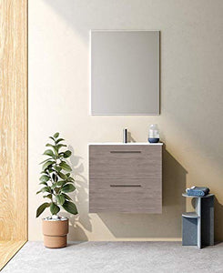 Mobili VARMA 60 cm | Finitura Rovere Chicago | Maniglie Nere | Mobile 60 x 64 x 46 cm con 2 cassetti + lavabo in Ceramica