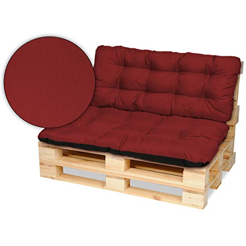 SuperKissen24. Cuscino per Bancale Divano Pallet 120x80 cm con Schienale 120x50 cm Seduta Impermeabile e Comodo per Divanetti da Esterno - Rosso Scuro
