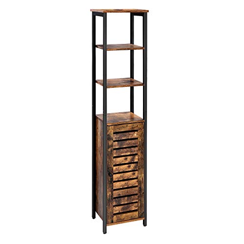 VASAGLE Armadietto Autoportante in Stile Industriale, Scaffale Mobiletto da Bagno, Credenza con 3 Ripiani, Alto e Multifunzionale in Soggiorno, 37 x 30 x 167 cm, Vintage LSC37BX