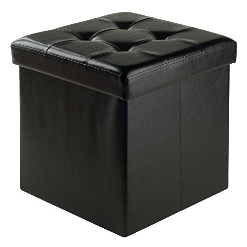 winsome Ashford ottomano con contenitore in ecopelle – nero
