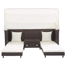 Tidyard Divano Letto a 3 Posti Estendibile con Tetto Polyrattan Marrone, Divani da Giardino, Mobili da Giardino 200 x 75 x 70/150 cm