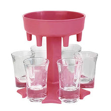 Distributore di 6 bicchierini e dispenser per riempire liquidi e bevande, con supporto per dispenser di vetro, per feste, cocktail, dispenser per liquori, giochi (rosa)