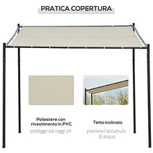 Outsunny Gazebo Pergola da Esterno e Giardino 3x2.85x2.82m in Metallo e Poliestere Beige, Pergola Addossata