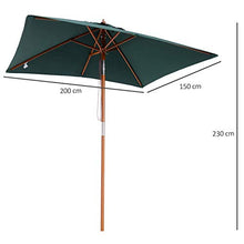 Outsunny Ombrellone Rettangolare in bambù e Poliestere, Filtra Raggi UV, per Esterni/Giardino/Terrazzo, Verde 2x1,5x2,3m