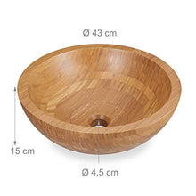 Relaxdays Mini Lavabo Rotondo & Massiccio, Lavandino in Bambù, senza Buco per Rubinetto, Design Bagno ∅43cm, legno