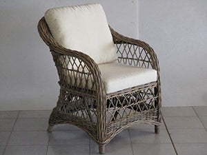 POLTRONA VIMINI RATTAN NATURALE CON CUSCINO PER GIARDINO E CASA POLTRONE 68X80X90 H