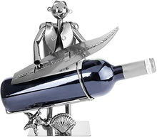 Brubaker Wine Bottle Holder Surfista con tavola da Surf - Oggetto Decorazione Metallo - con Biglietto di Auguri per Regalo Vino