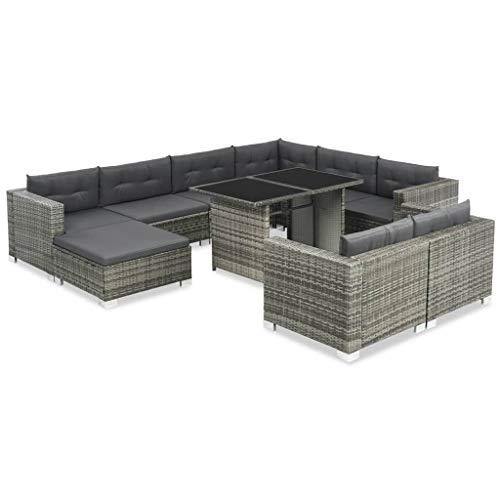 Festnight Set Divani da Giardino in Polyrattan, Set di Mobili da Giardino, Set Divano Esterno con Cuscini Grigio 10 pz - Arredi Casa