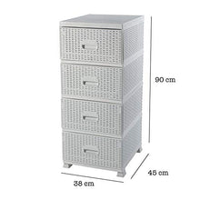 ADGO Armadio con 4 cassetti, in rattan, per camera da letto, armadio, in plastica, 38 x 45 x 90 cm, colore: bianco