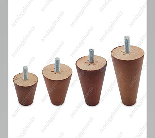 TENDAGGIMANIA Piedi Piedini Legno per Divano Poltrona Gambe Noce Conico Varie Misure (H 12 CM)