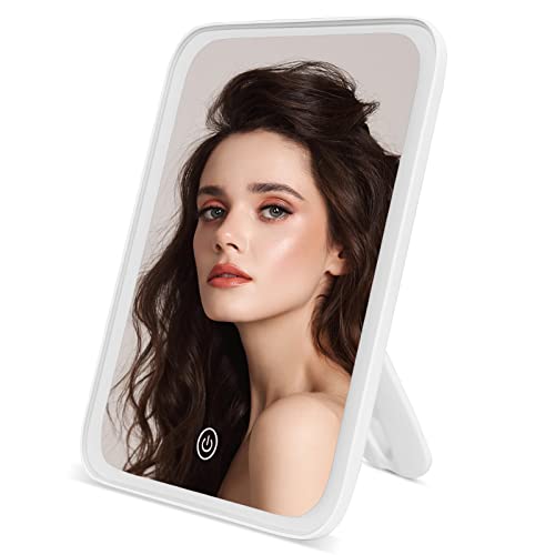 Auxmir Specchio da trucco con luce, 37 LED dimmerabile Vanity Mirror, supporto per tavolo da toeletta, specchio cosmetico illuminato con touch screen, doppio alimentatore, quadrato