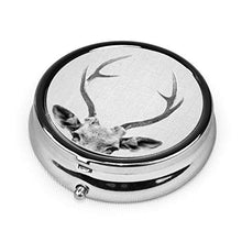 Scatola rotonda per medicina portatile, mini pillole in metallo, dispenser per pillole, borsa da tasca, regalo da viaggio, cervo, nero e bianco