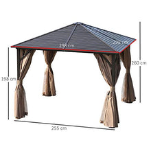 Outsunny Gazebo da Giardino con Tende Laterali 12 Picchetti Gancio per Lampada Alluminio, Poliestere, Acciaio 298x298cm Marrone e Nero