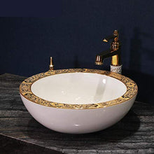 Jgophu China Artistic Lavabo in ceramica fatto a mano rotondo Counter Top Lavandino Bagno Vaschetta Colore Bianco Lato Oro