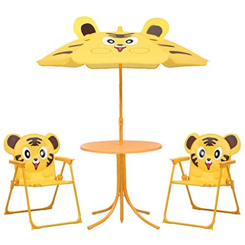 GOTOTOP Set da Bistrot per Bambini da Esterni con Ombrellone Set di Mobili da Giardino per Bambini Giallo 1 Tavolo 2 Sedie 1 Ombrellone
