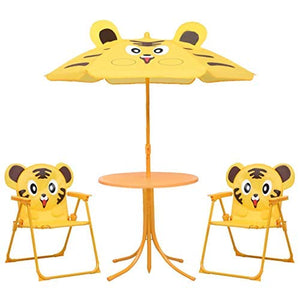 GOTOTOP Set da Bistrot per Bambini da Esterni con Ombrellone Set di Mobili da Giardino per Bambini Giallo 1 Tavolo 2 Sedie 1 Ombrellone